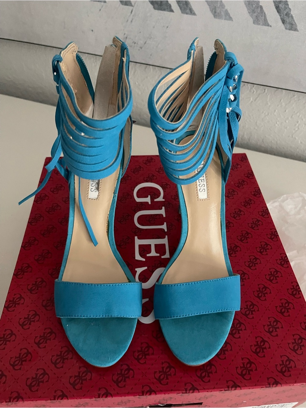 GUESS Turquoise Strappy High Heel Sandals